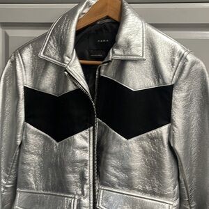 Zara NWT Silver Metallic Bomber Jacket.Sz Small